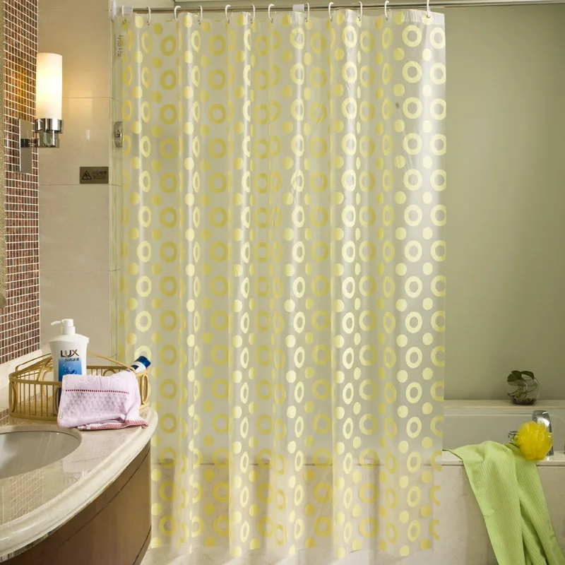 

Shower Curtains Circle Print Yellow Bathroom Curtain Peva Fabric Water Resistant with Hooks Modern Style 200cm for Toilet Decor