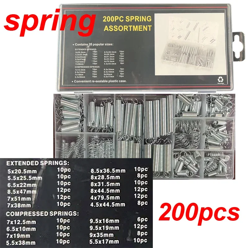 200PCS Tension Extension Spring Compression Spring Stretch Hook Spring Set DIY Hardware Accessories Set