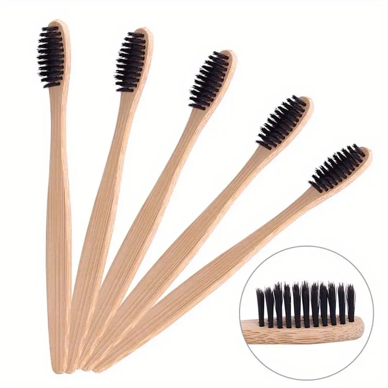 2Pcs Nylon Toothbrush Pure Bamboo Wooden Black Toothbrush Eco Friendly Sustainable Oral Care