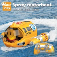 2.4G Mini RC Boat With Spray Light Waterproof Rechargeable Electric Remote Control Speedboat Gifts Water Toys for Children