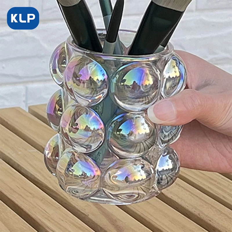 KLP 1pcs Clear Glasses, Multi-functional, Shaped Bead Dot Design for Drinks, Whiskey, Makeup Brushes and Cosmetic Brushes