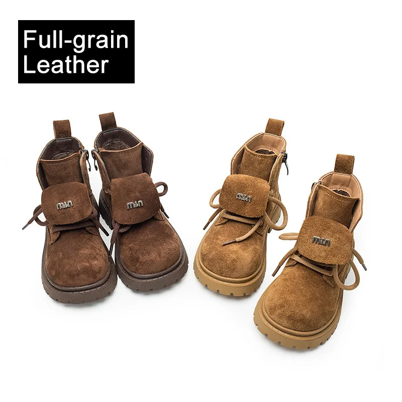 Full Cow Suede Children's Short Boots 2025 Autumn Winter Kids Real Genuine Leather Nubuck Ankle Boots Boys' Girls' Boken Boots