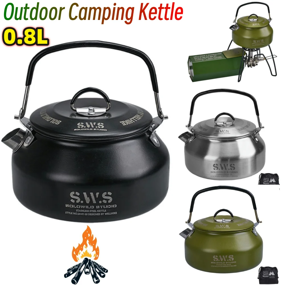 

0.8/1.6L Outdoor Camping Kettle Portable Hiking Kettle with Handle Boiling Stovetop Kettles Anti-Slip Ultralight Coffee Kettle