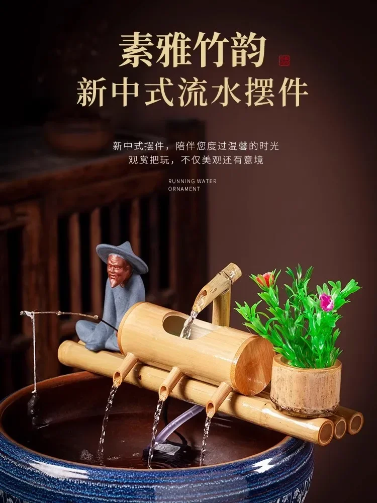Bamboo Aquarium Water Recycling Feng Shui Decoration Tube Water Fountain Stone Trough Filter Office Desktop Furnishings