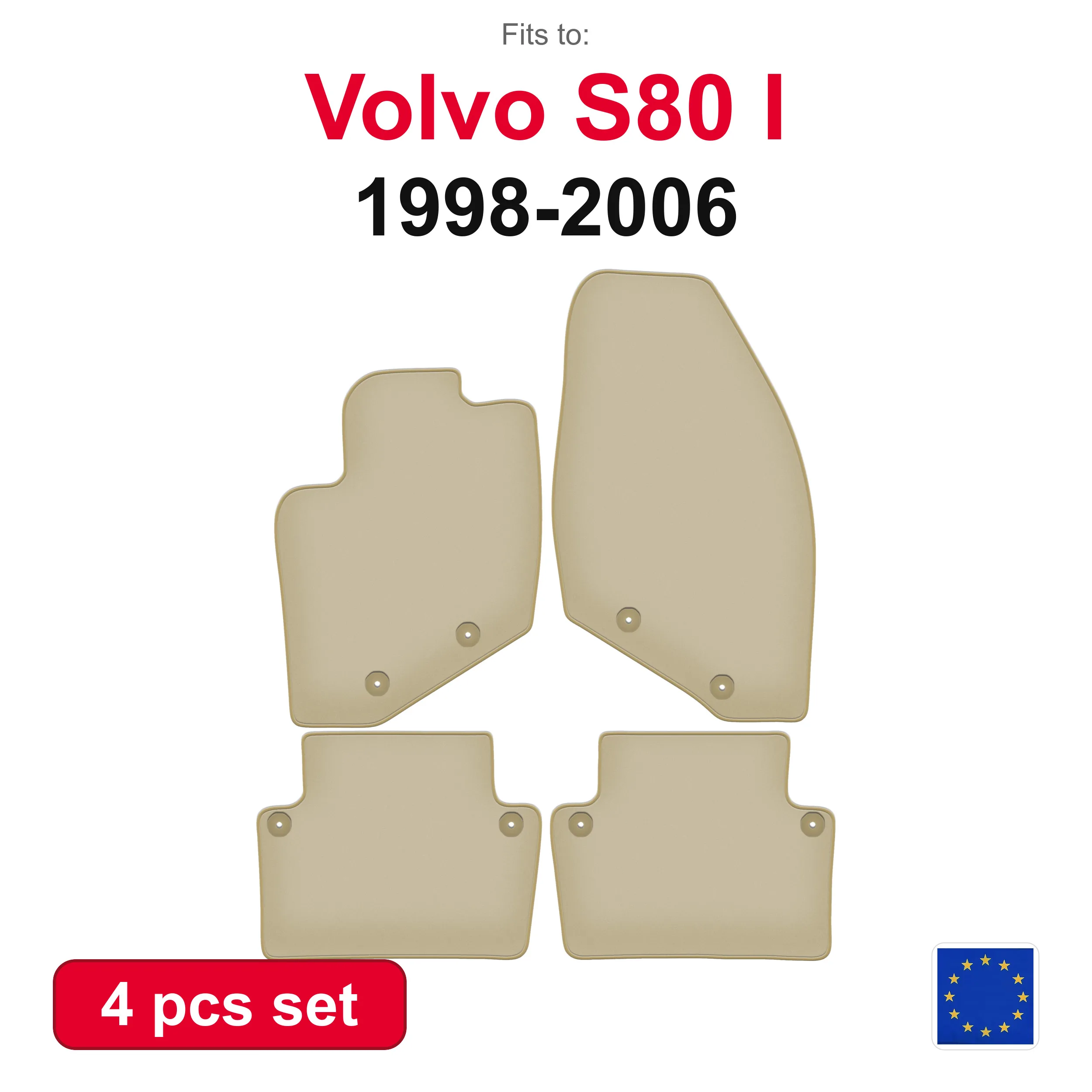 PREMIUM Velours-Autofußmatten für Volvo S80 I Limousine (1998-2006) - beige passgenaues Autofußmatten-Set