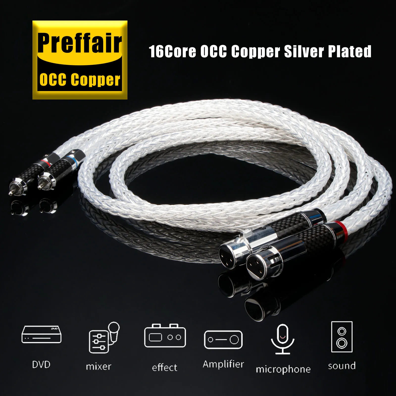 

Hi-End 8AG xlr to rca Silver Plated OCC 16 Strands Audio Cable With Carbon Fiber 3pins female xlr connector to rca plug