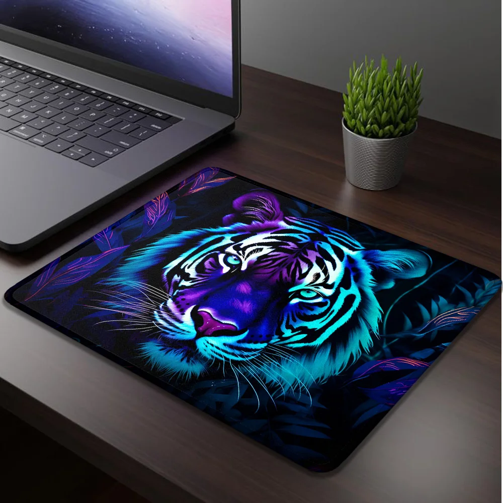 

Neon Blue and Purple Tiger Office Mouse Pad Gamer Computer Desk Accessories Desktop Mat Gaming Mats Mausepad Mousepad Speed Rug