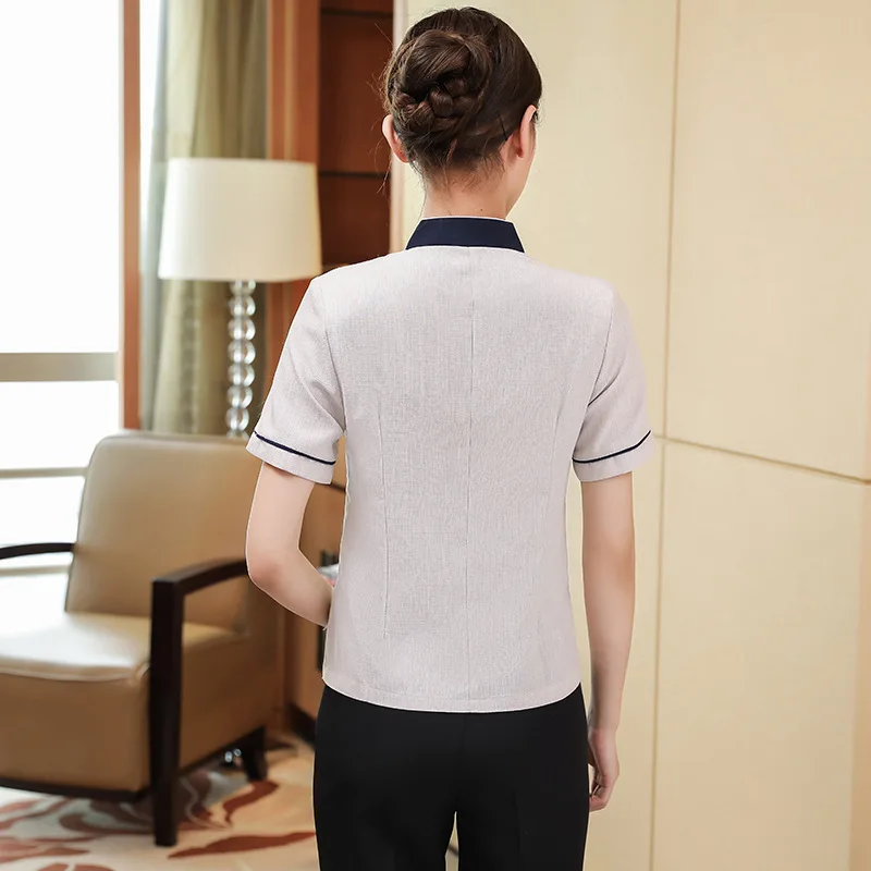 ผู้หญิงแขนสั้นชุดทํางานสําหรับโรงแรม HousekeepingPAAuntie ทําความสะอาดชุดฤดูร้อนโรงแรม Property Housekeeping Attendant Un