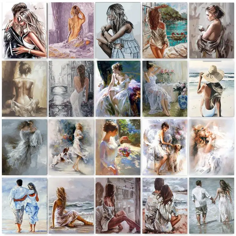 GATYZTORY 60X75cm Oil Painting By Numbers Beach Woman DIY Paint by numbers On Canvas Home Decor Frameless Digital Painting