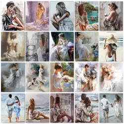 GATYZTORY 60 x75cm pittura a olio con i numeri spiaggia donna pittura fai da te con i numeri su tela decorazioni per la casa pittura digitale senza cornice