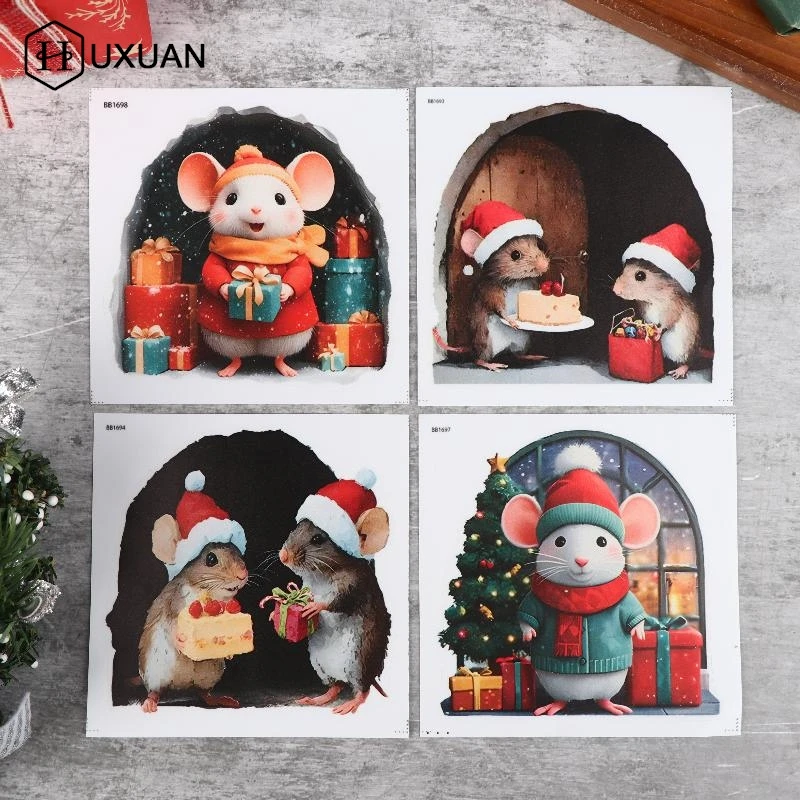 1/4 pçs bonito natal pequeno mouse buraco adesivos de parede decoração de natal para casa noel navidad feliz natal ano novo acessórios