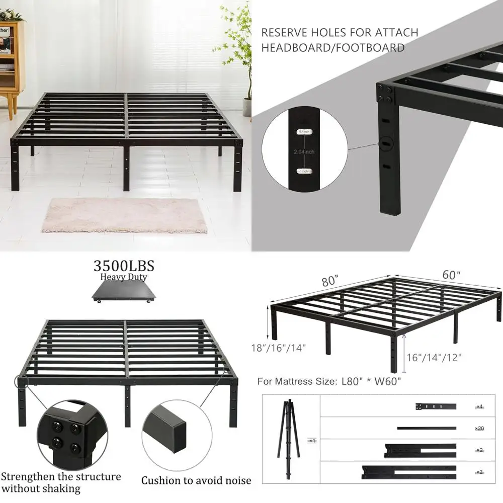 

Sturdy Queen Bed Frame with Steel Slat Support, No Box Spring Required, 16 Height, 3500 lbs Capacity