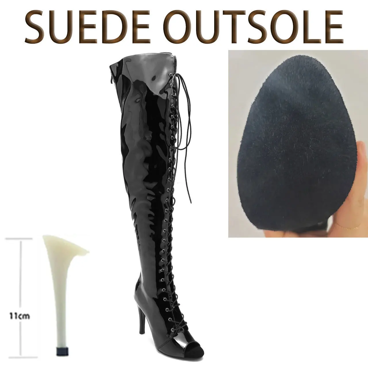 The Knee Over Boots Lace-up Boot Stilettos Jazz Dance Lady Shoes Slipery Sole Customizable for Latin Dancing Booties