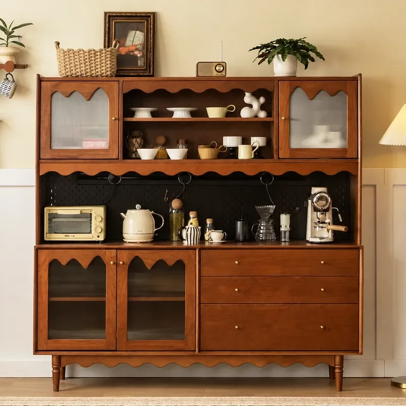 Nordic Solid Wood Dining Side Cabinet Small Apartment Wall Mounted Multi Functional Display Storage Wine Cabinet for Living