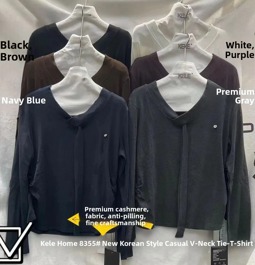 

Корейская повседневная универсальная цветная футболка с v-образным вырезом, женская облегающая эластичная верхняя основа, осеннее новое поступление