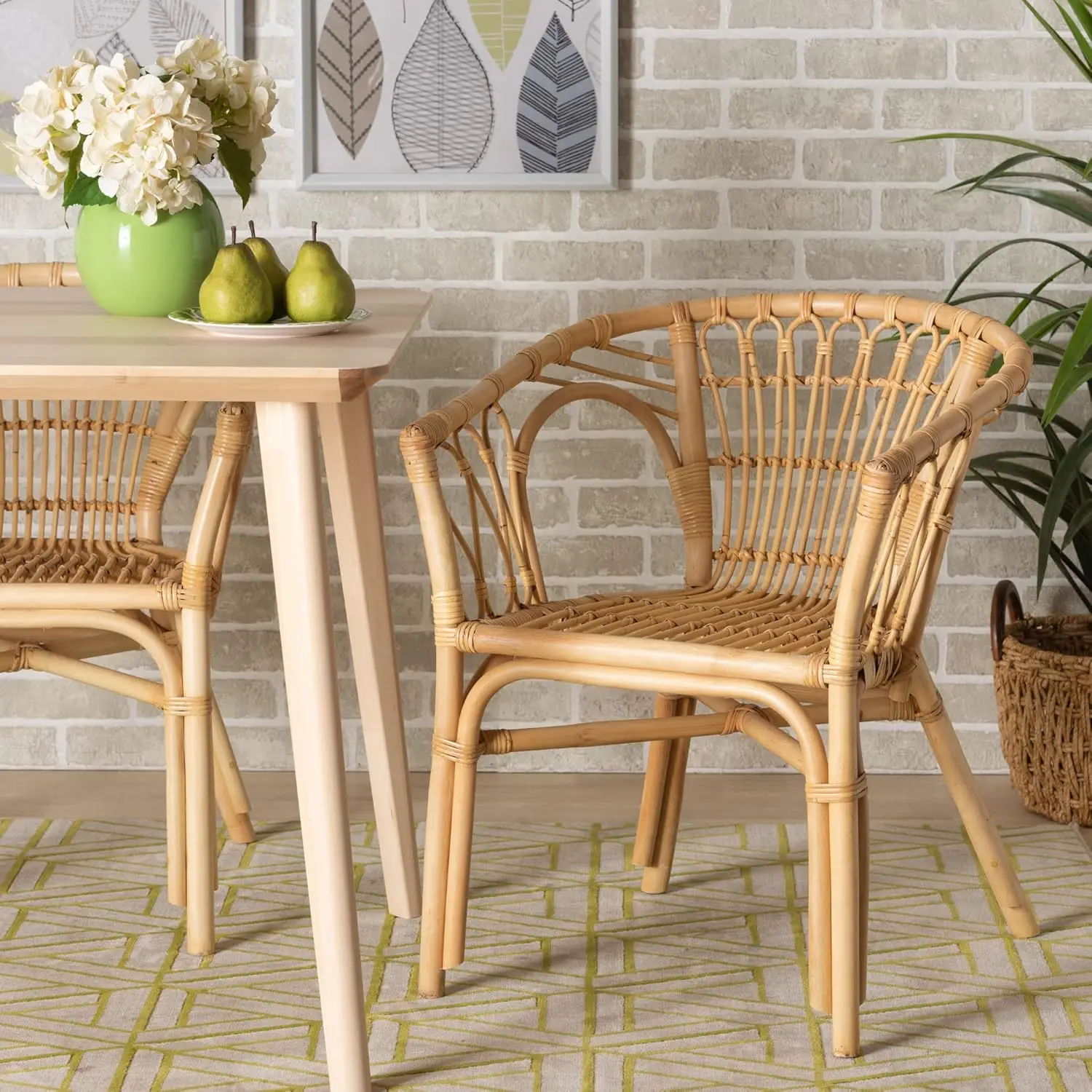 

Обеденный стул Kaka Nature Rattan - плетеное кресло в стиле бохо с изогнутой спинкой, натуральное плетение