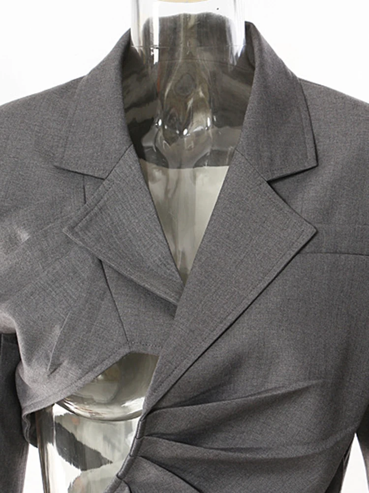 EAM-chaqueta holgada de manga larga para mujer, Blazer elegante plisado Irregular, color gris, a la moda, para primavera y otoño, 2024, 1DF9442