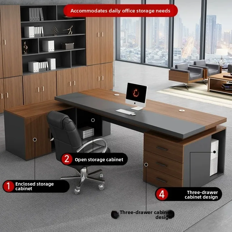 T*-Premium L-Shape Boss Desk with Cable Grommets & Side Storage, Commercial Use*-
