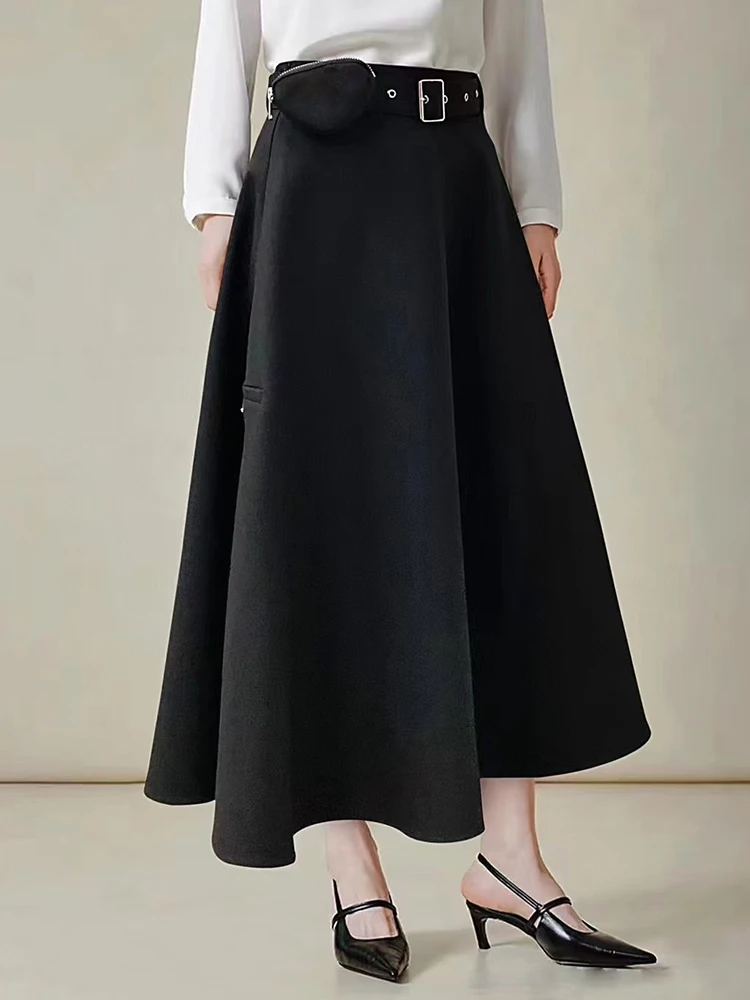 Vintage cor sólida cinta cintura alta cintura saia 2025 primavera nova moda feminina all match solto pufe saia