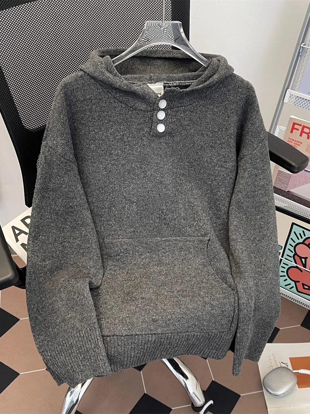 

Осенне-зимняя вязаная шапка в стиле ретро, толстовка свободного покроя, повседневный свитер для пар с длинным светом базового цвета