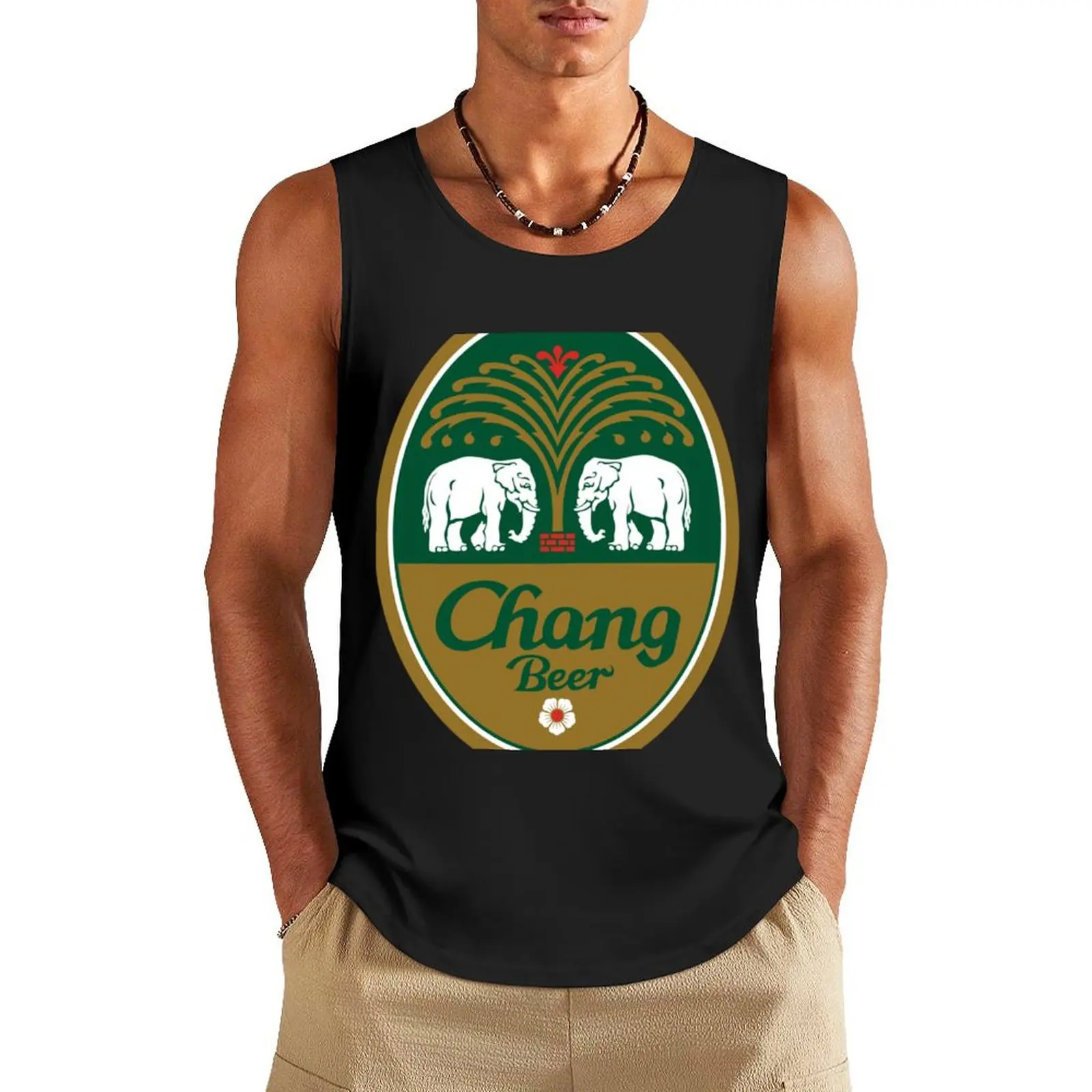 

Chang Beer Sticker Tank Top t shirts Male vest Gym T-shirts for men t-shirt gym man