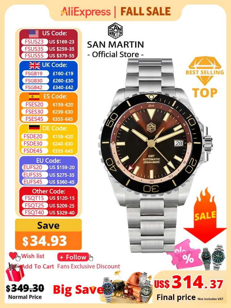 San Martin New 39mm Luxury Diver Herren GMT NH34 Sunburst Emaille Zifferblatt Edelstahl Automatik Saphir C3 Grün leuchtend SN0136