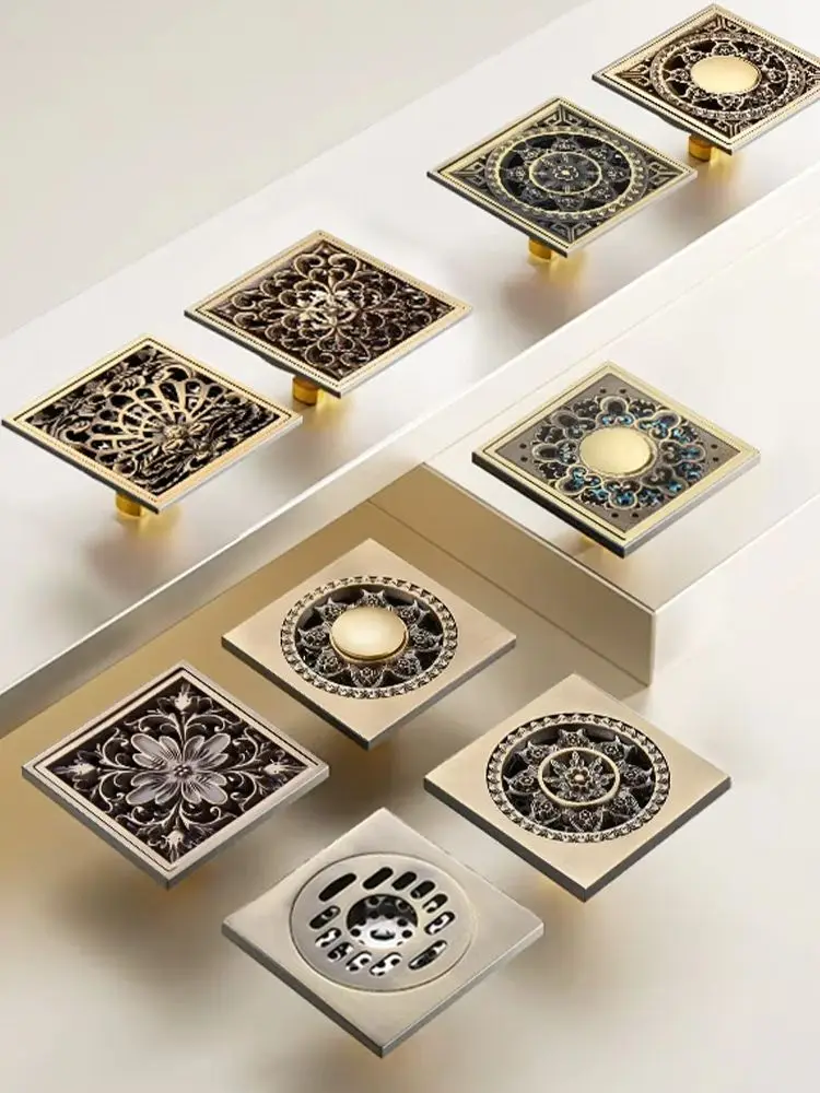 Floor Drains Rose Gold Brass Shower Floor Drain Brass Square 10 X 10 CM could used in bathroom, terrace, outdoor and etc.
