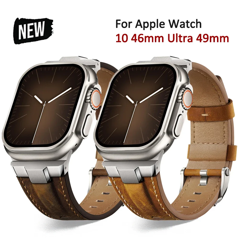 

Мягкий кожаный ремешок для Apple Watch Series 10 46 мм Ultra 2 49 мм Роскошный браслет для iwatch 9 8 7 6 5 4 SE 45 мм 44 Мужской ремешок Correa