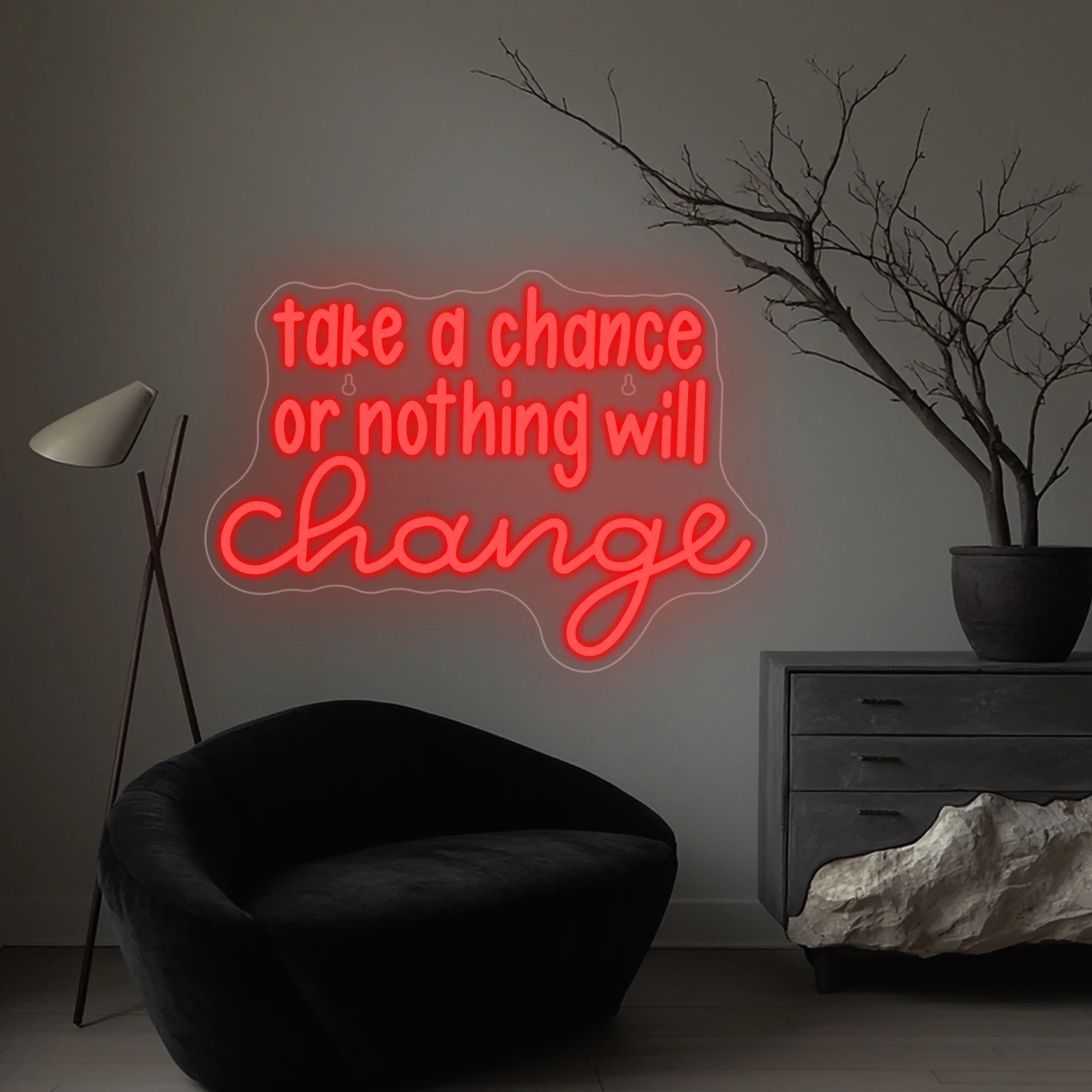 Neonschild „Take A Chance Or You Or Nothing Will Change“ mit LED-Licht, inspiriert mit Buchstaben, Raumwanddekoration, Schilder für Fitnessstudio, Arbeitszimmer, USB