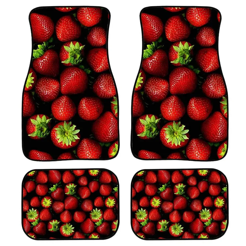 Car Floor Mats Strawberry Printed Delicious Universal Fit Car Floor Mat - Heavy Duty All Weather Cartoon Cute 4-Piece Set