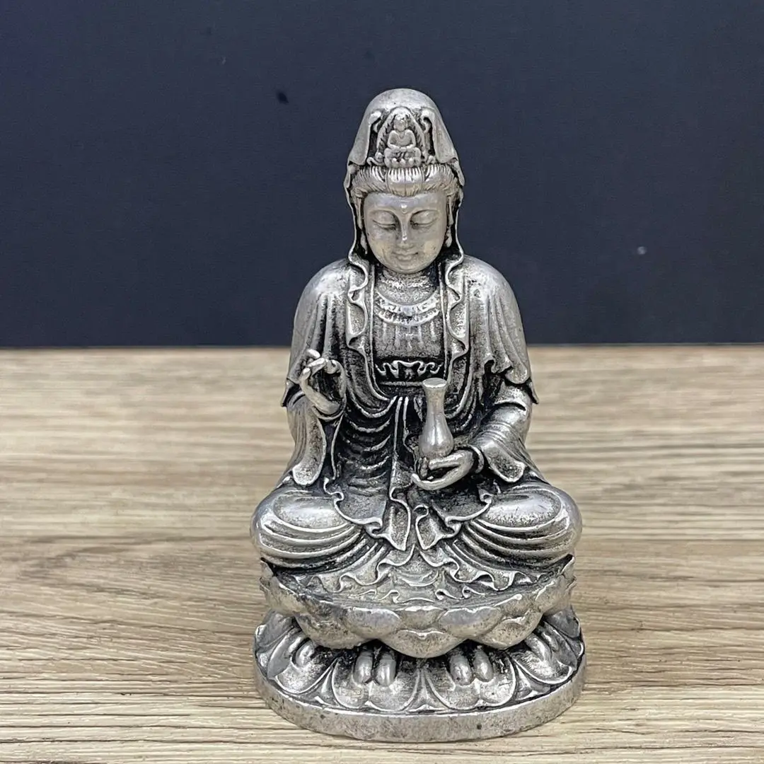 Retro antique copper Guanyin ******lver bottle Guanyin Bodhisattva Buddha statue Guanyin statue ornament is dedicated to handicr