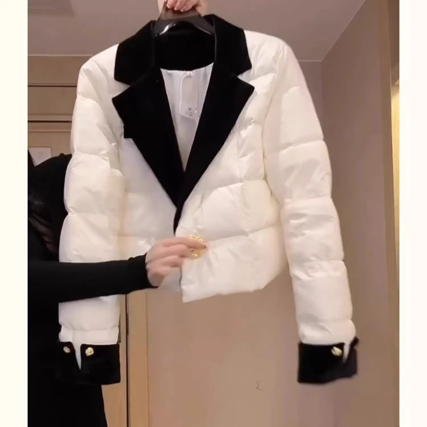 

Cotton Jacket 2026 Spring Autumn Women Parkas Suit Collar White Short Fashion Coat