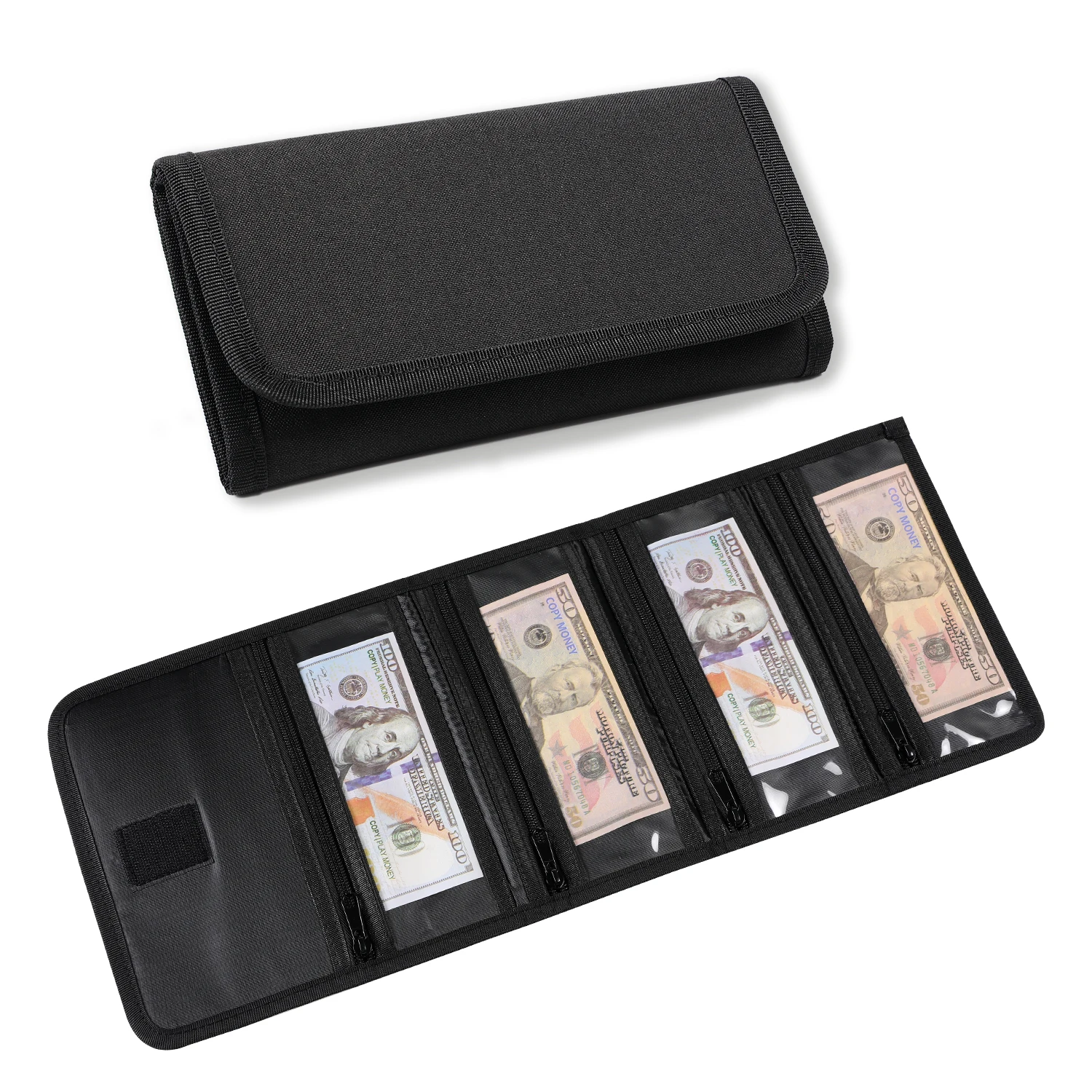 Money Wallet, Money Organizer for Cash with 6 Zippered Pocket Multipack Money Pouch, Cash Bill Organizer, Envelope Wallet Money