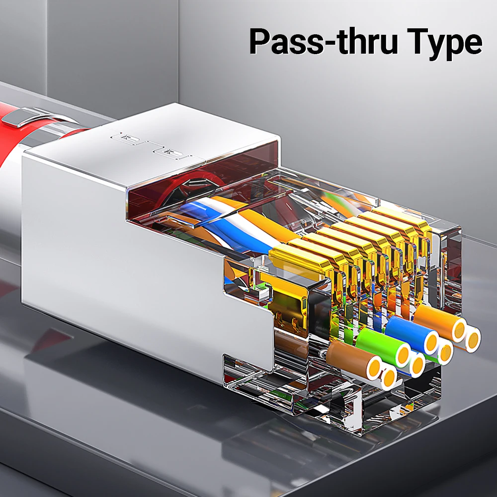 AMPCOM CAT7 Pass Through RJ45 Modular Plug Network Connectors STP 3/50μ Gold-Plated 8P8C Crimp End for Ethernet Cable