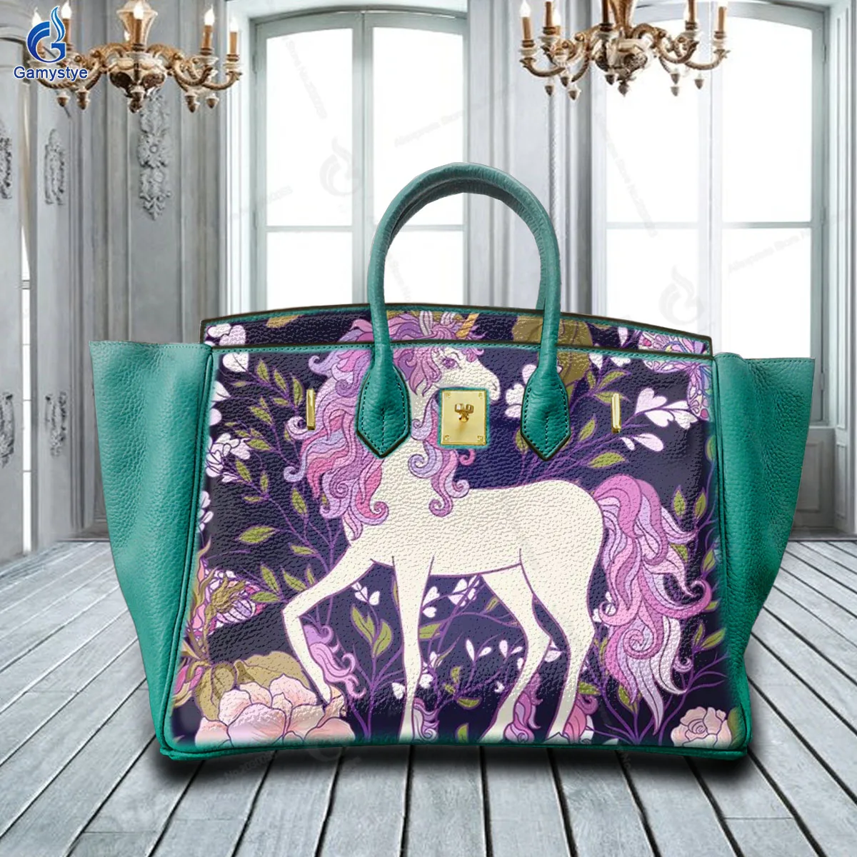 

Women Bags Top-Handle Bags Cross Body Bags Bolsas Marcas Purple unicorn pattern Real Cowskin Leather Art Oil Graffiti Painted Ha