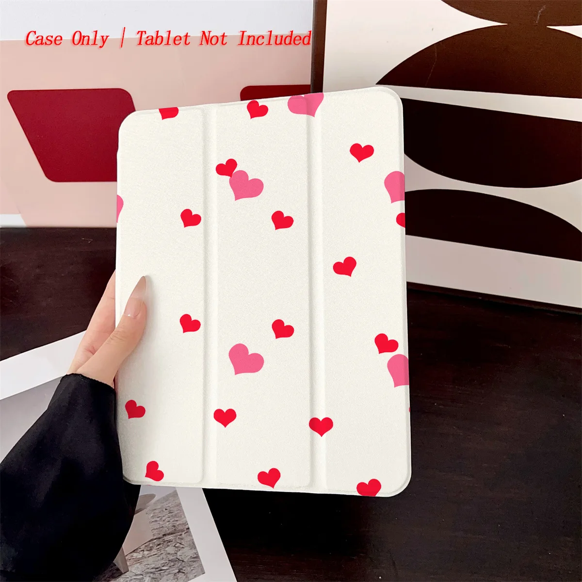 

White iPad Case With Pink Red Heart Pattern For Apple iPad 10.9 10.2 Inch Pro 11 Air 3 Mini 6 10th Gen Anti-Scratch Cover