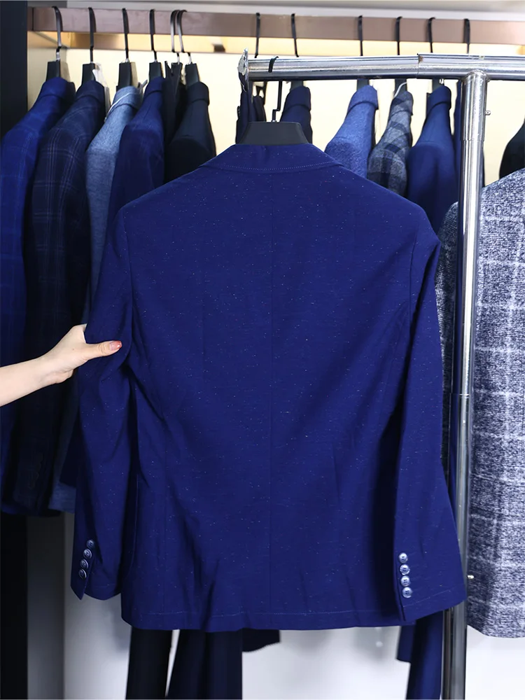 Homesi ربيع الخريف الرجال Busin عادية واحدة الصدر لون نقي دعوى Jaet تنوعا لباس غير رسمي الوقوف صالح طويل S...