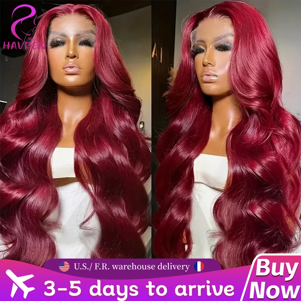 

99j Burgundy 13x6 HD Lace Frontal Human Hair Wig Body Wave 220 Density 30 Inch Red Colored Lace Frontal Wig Brazilian Preplucked