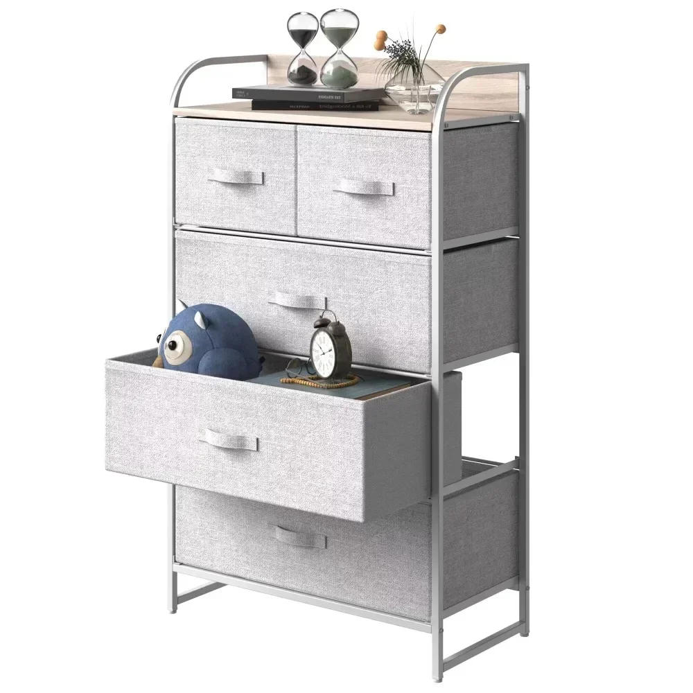 

Chest of Drawers Fabric Bedroom Dresser Vertical Storage Tower Organizer Unit Steel Frame, Light Grayon Sale