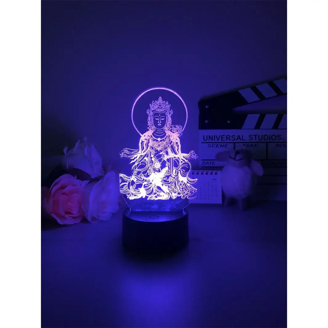 Budista Avalokitesvara Nightlight com Sensor de Toque, Lâmpadas Noturnas 3D, Lâmpada de Mesa Remota, Home Desk Light, Festival Gift, 7 Cores, 16 Cores