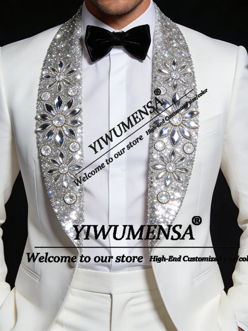 Luxury Rhinestones Embellished Groom Wedding Suits Slim Fit Sparkly Sequin Label Prom Blazers Customize Formal Wear Man Attire