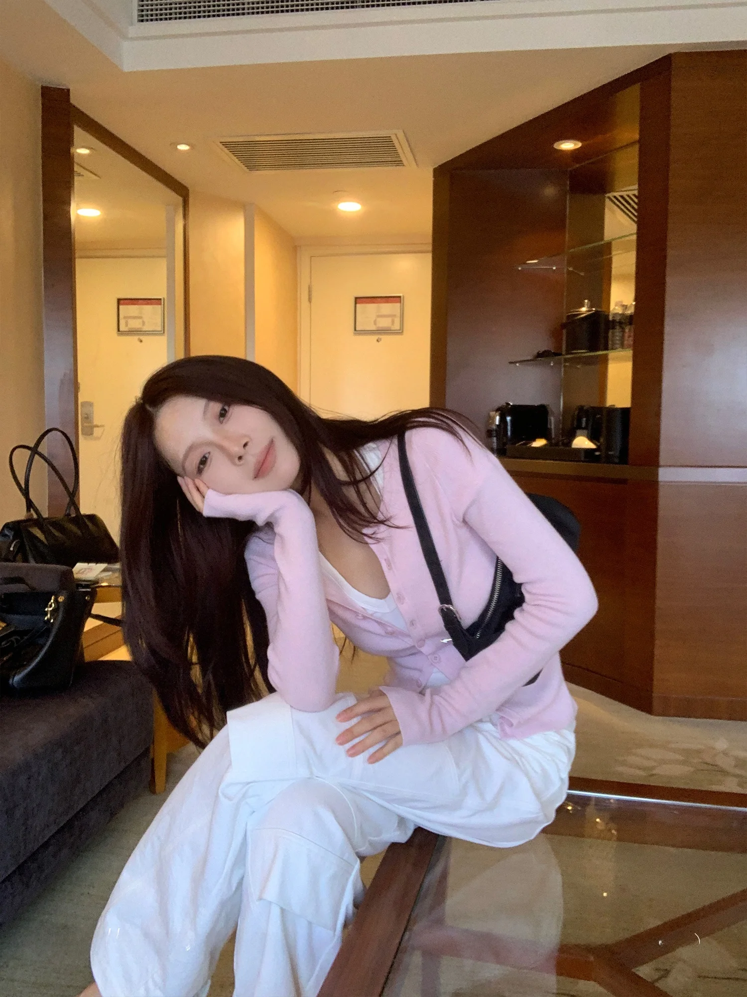 

Slim Fit Long Sve круглый вязаный открытый кардиган женский корейский тонкий верхняя одежда осенний сезон модный топ