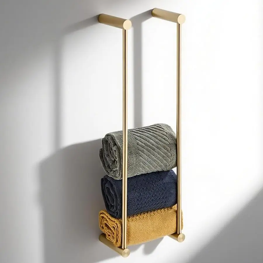 

Настенный органайзер для ванной из нержавеющей стали, держатель для полотенец из матового золота, настенный держатель для банных полотенец