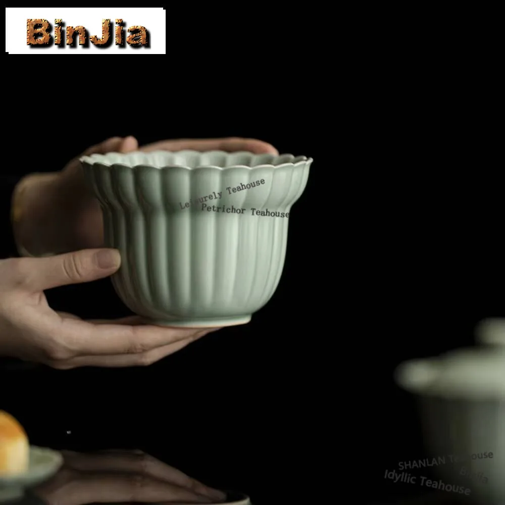 500ml Bean Green Glaze Tea Washing Basin Chrysanthemum Petal Jianshui Tea Wash Writing-brush Washer Tea Residue Barrel Chaxi