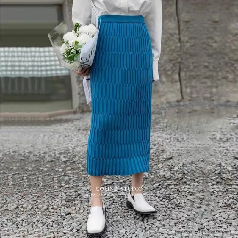 Knitting Midi Skirts Women Y2k Clothes 5-Color Temper Vintage High Waist French Streetwear Trendy Harajuku Personal Юбка Женская