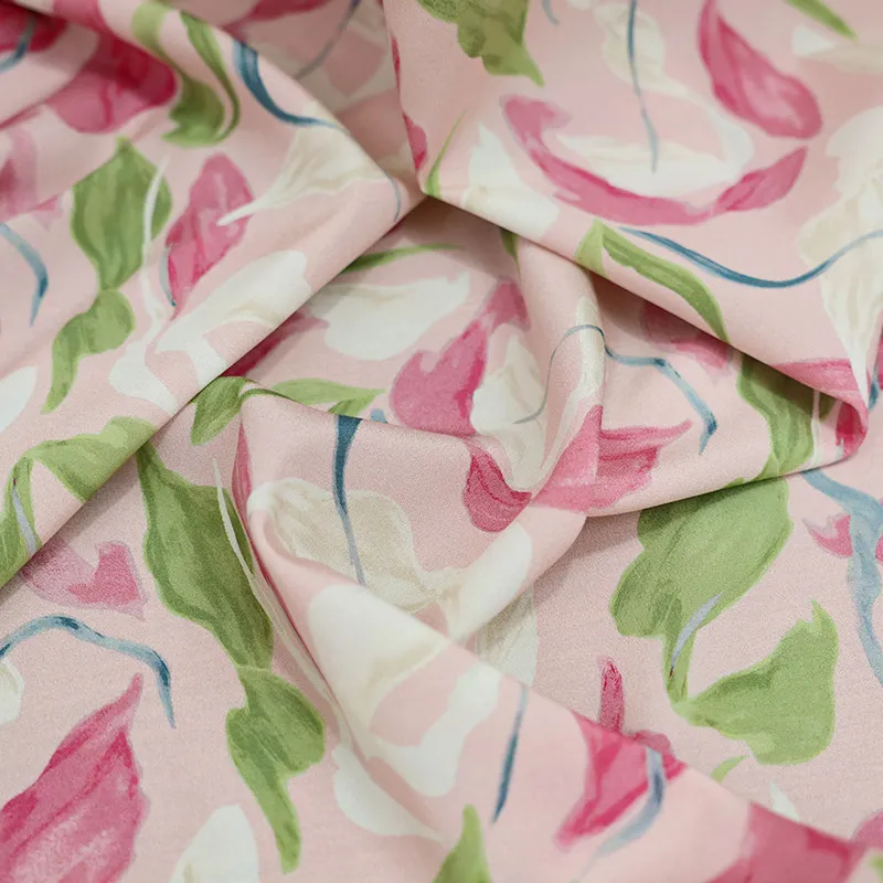 High Quality Peach Blossom Mouth Silk Jianhongcrepe Fabric Silkworm Silk Clothing Shirt Dress High-End Custom Fabric