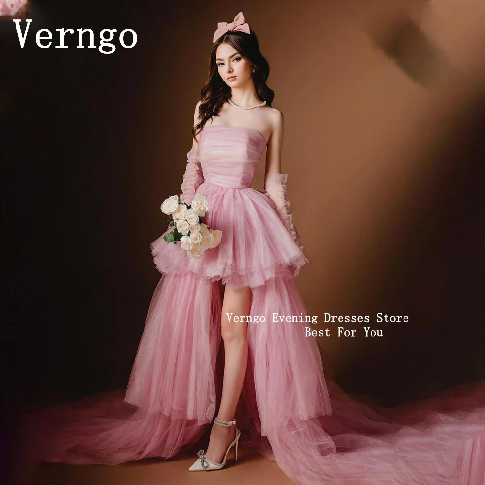 

Verngo Pink Tulle Party Dress Tiered Layered A Line Birthday Prom Dress For Women Photograph Girl Princess Evening Dresses