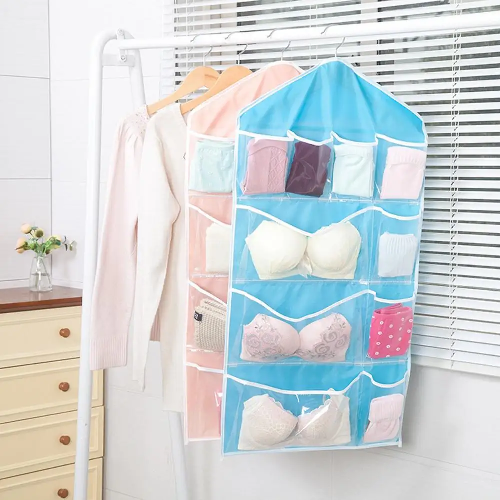 Creative Wear-resistant 16 Grid Wall-Mount Hanging Pouch Easy to Take Lightweight Closet Hanging Pouch for Bedroom