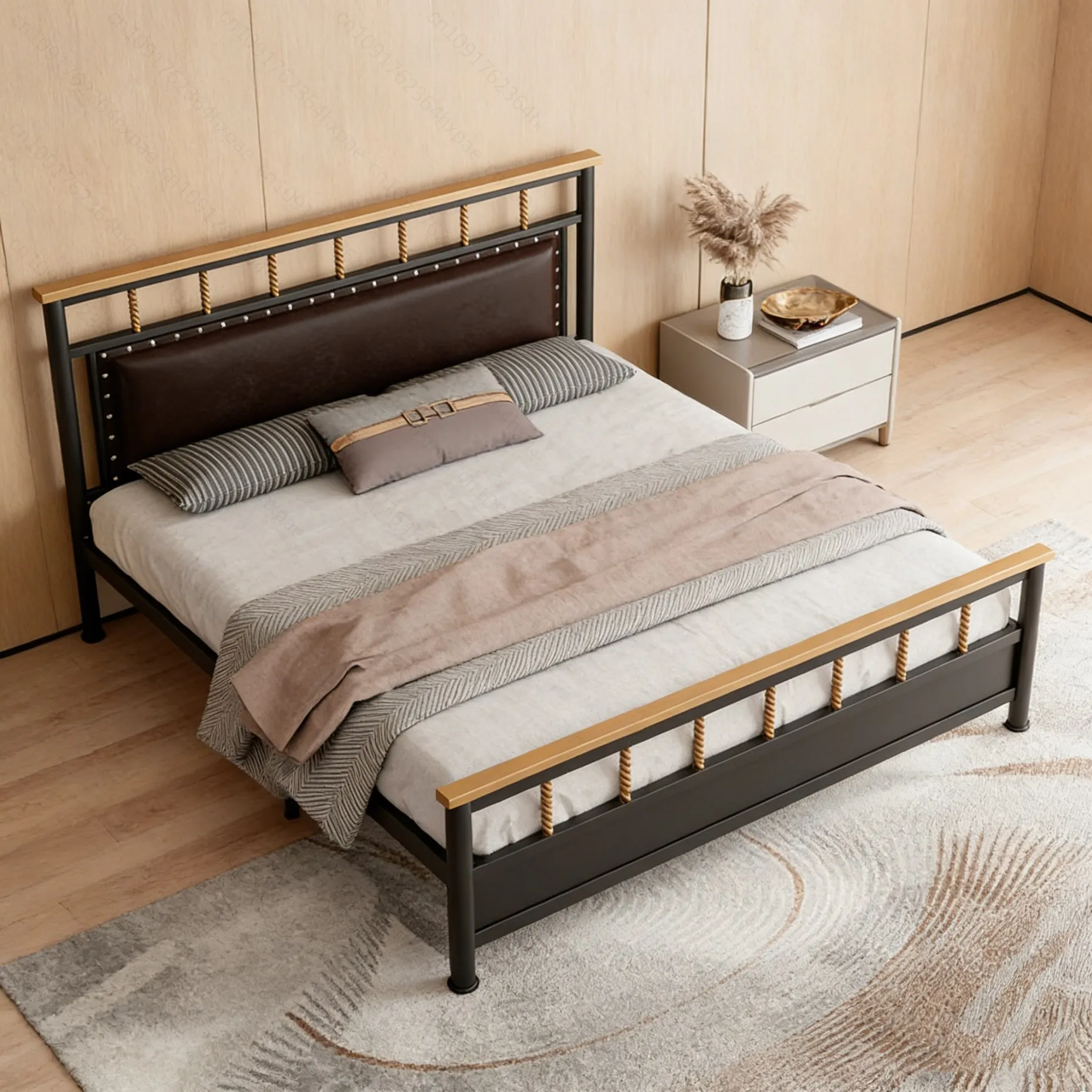

Стильная металлическая кровать-платформа для спальни с высокой спинкой, прочный каркас, современное деревянное основание для матраса, винтажные простые основания для кроватей