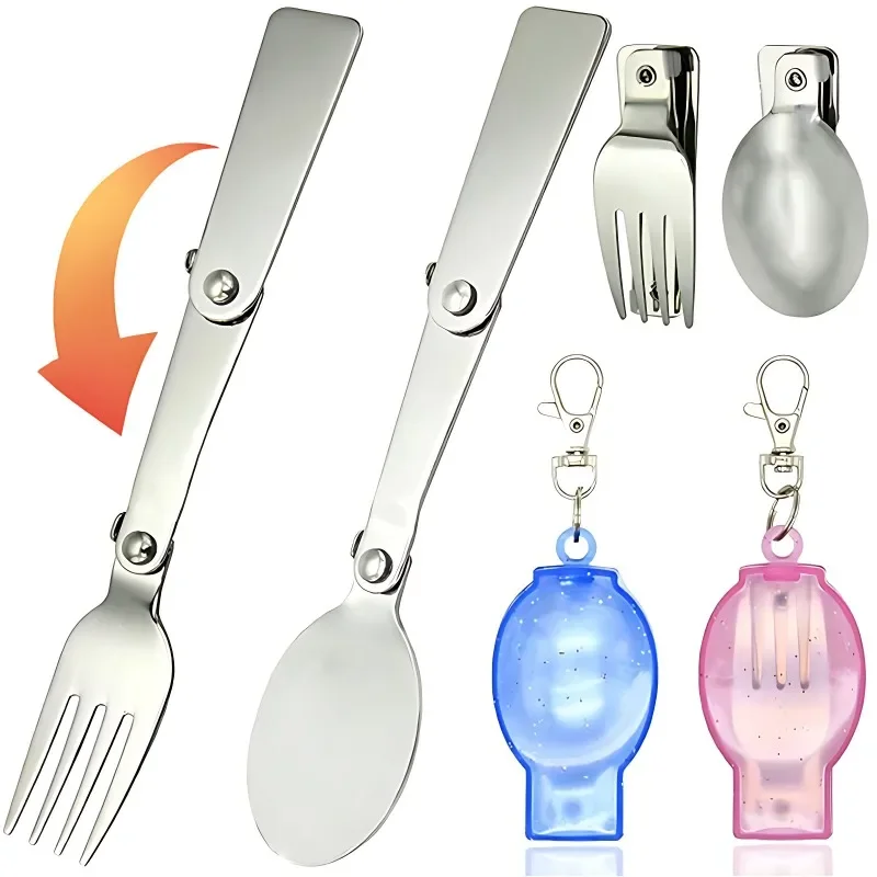 304 Stainless Steel Solding Spoon Creative Tableware Outdoor Portable Three-Fold Spoon Fork Travel Folding Spoon Storage Box